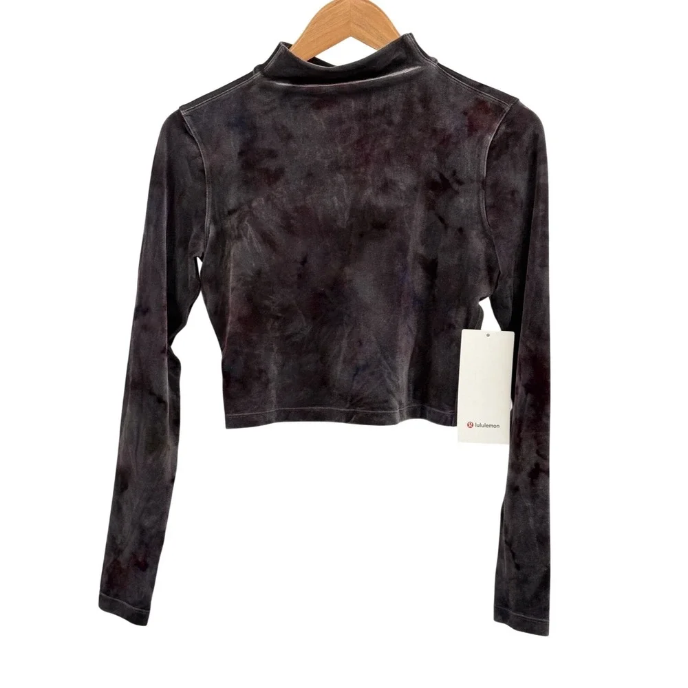 New Lululemon Crop Top All Aligned Mock Neck Velour Interstellar Gray Galaxy 6‎
